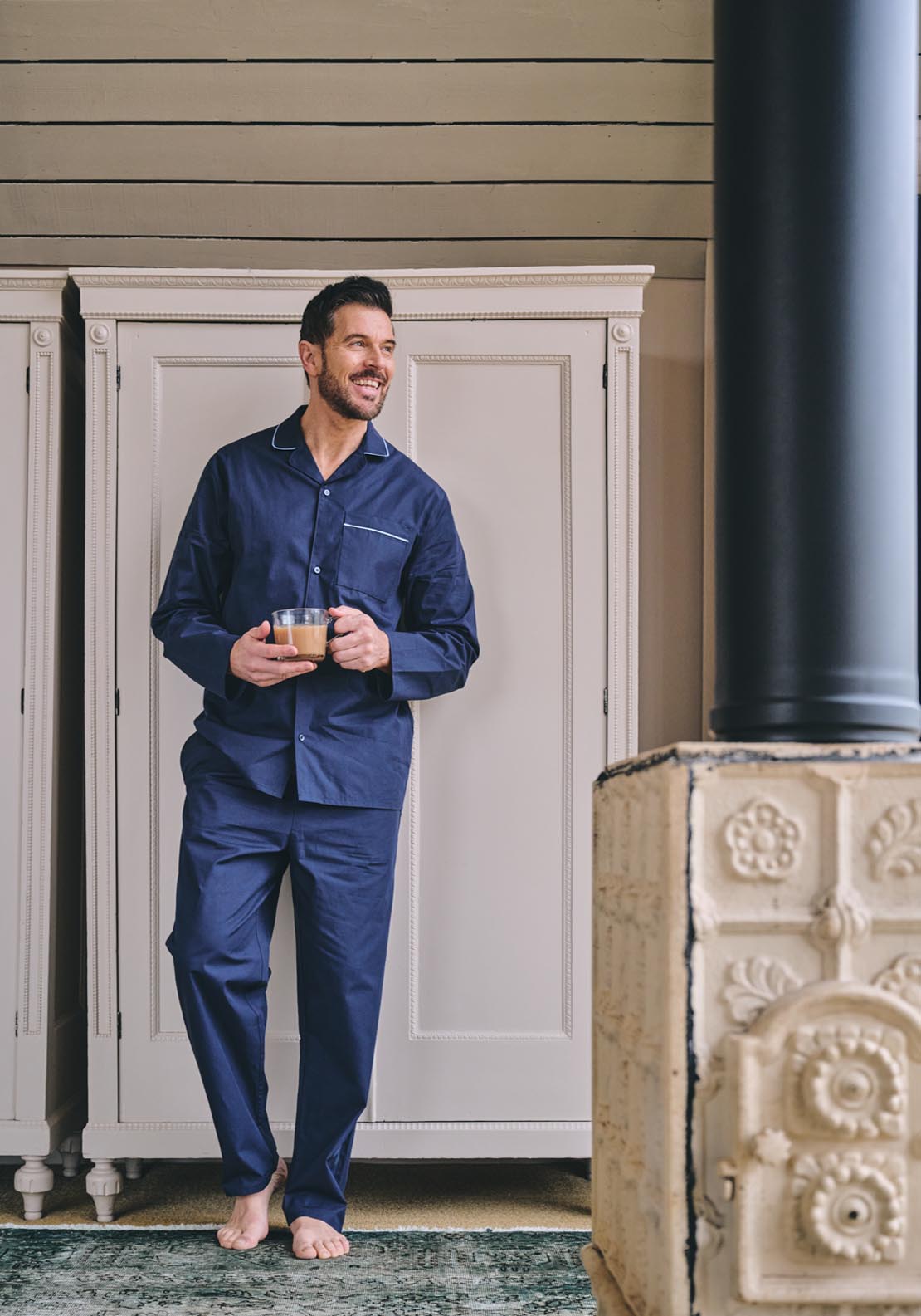 Hj Hall Pure Cotton Pyjamas, Long Sleeve Top and Long Pants - Blue 1 Shaws Department Stores