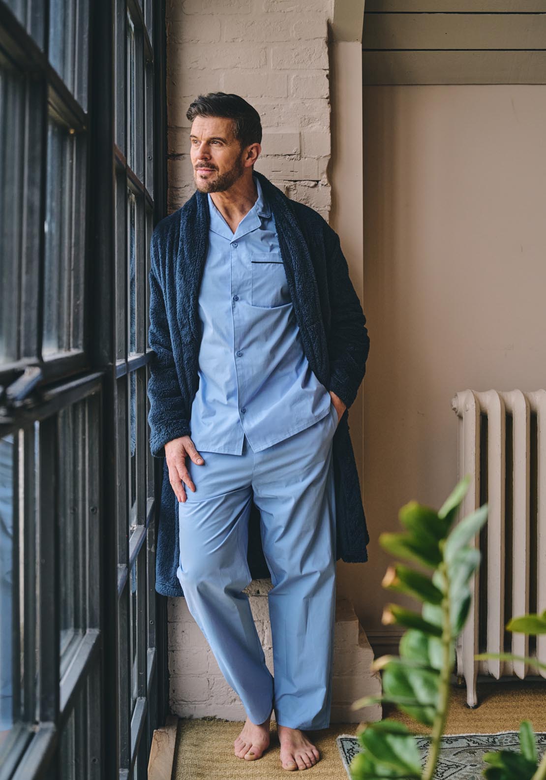 Hj Hall Pure Cotton Pyjamas, Long Sleeve Top and Long Pants - Blue 1 Shaws Department Stores