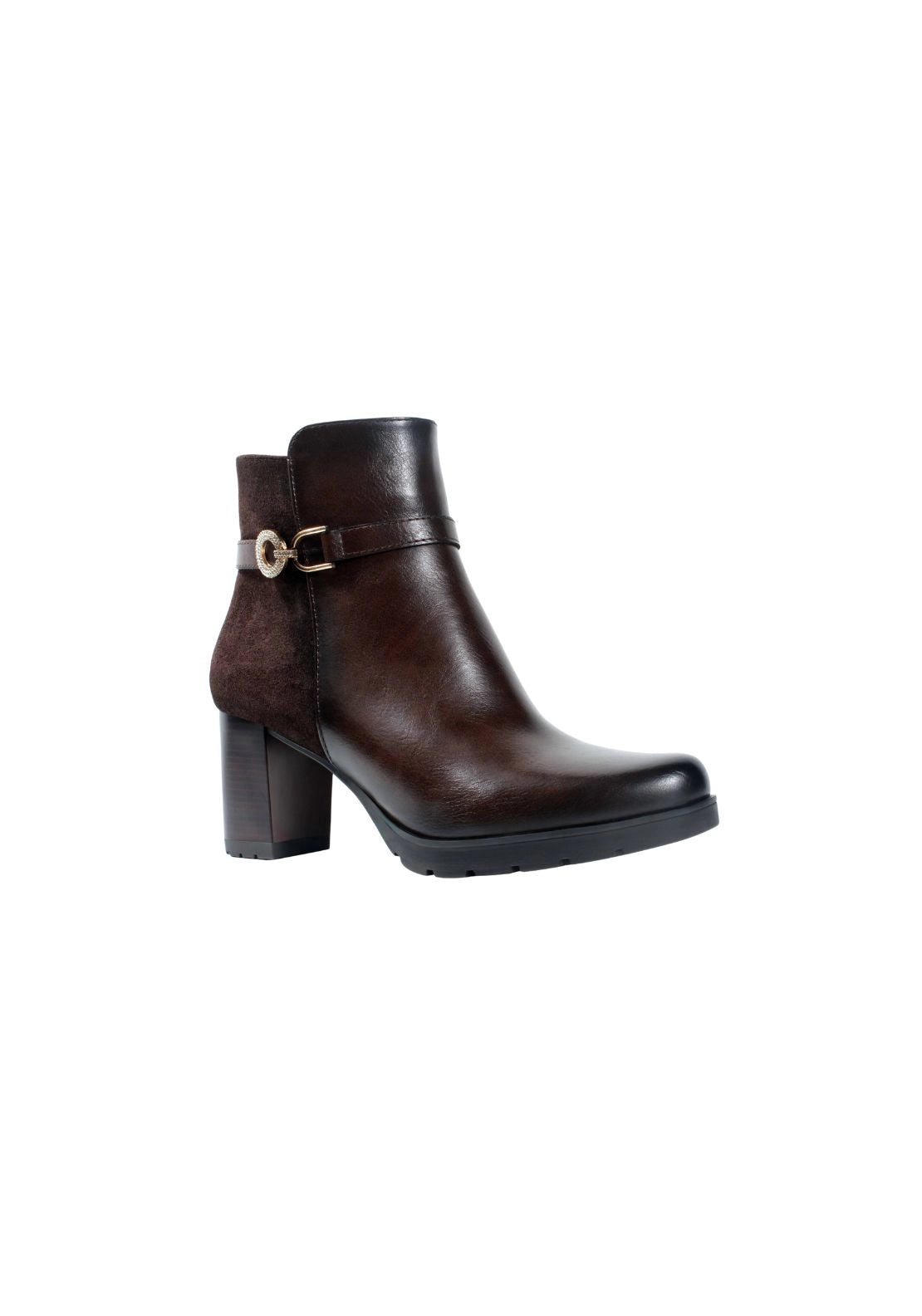 High Block Heel Diamonte Trim - Dk Brown