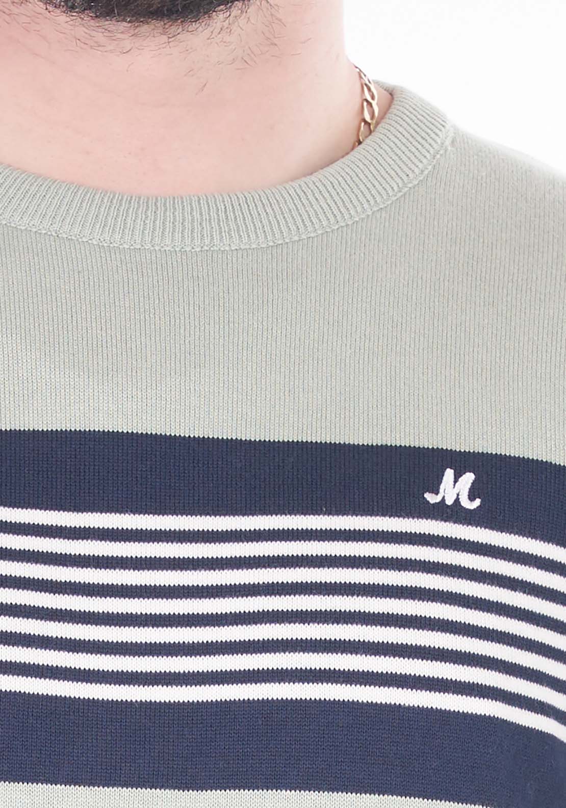 Mineral Harrison Crew Knit Stripe Deta - Sage 2 Shaws Department Stores