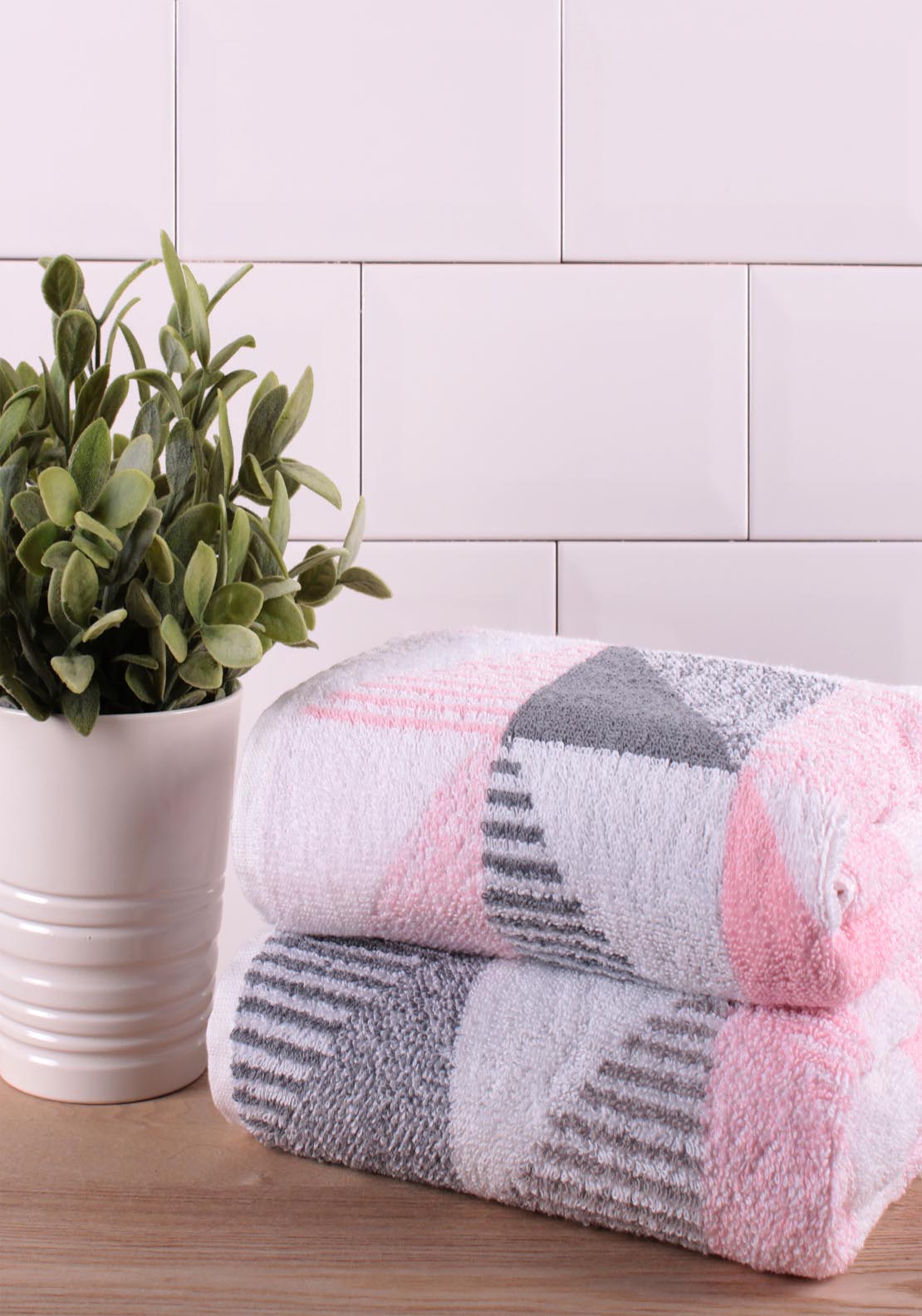 The Home Collection Hendra Bath Towel - Pink & Grey 1 Shaws Department Stores