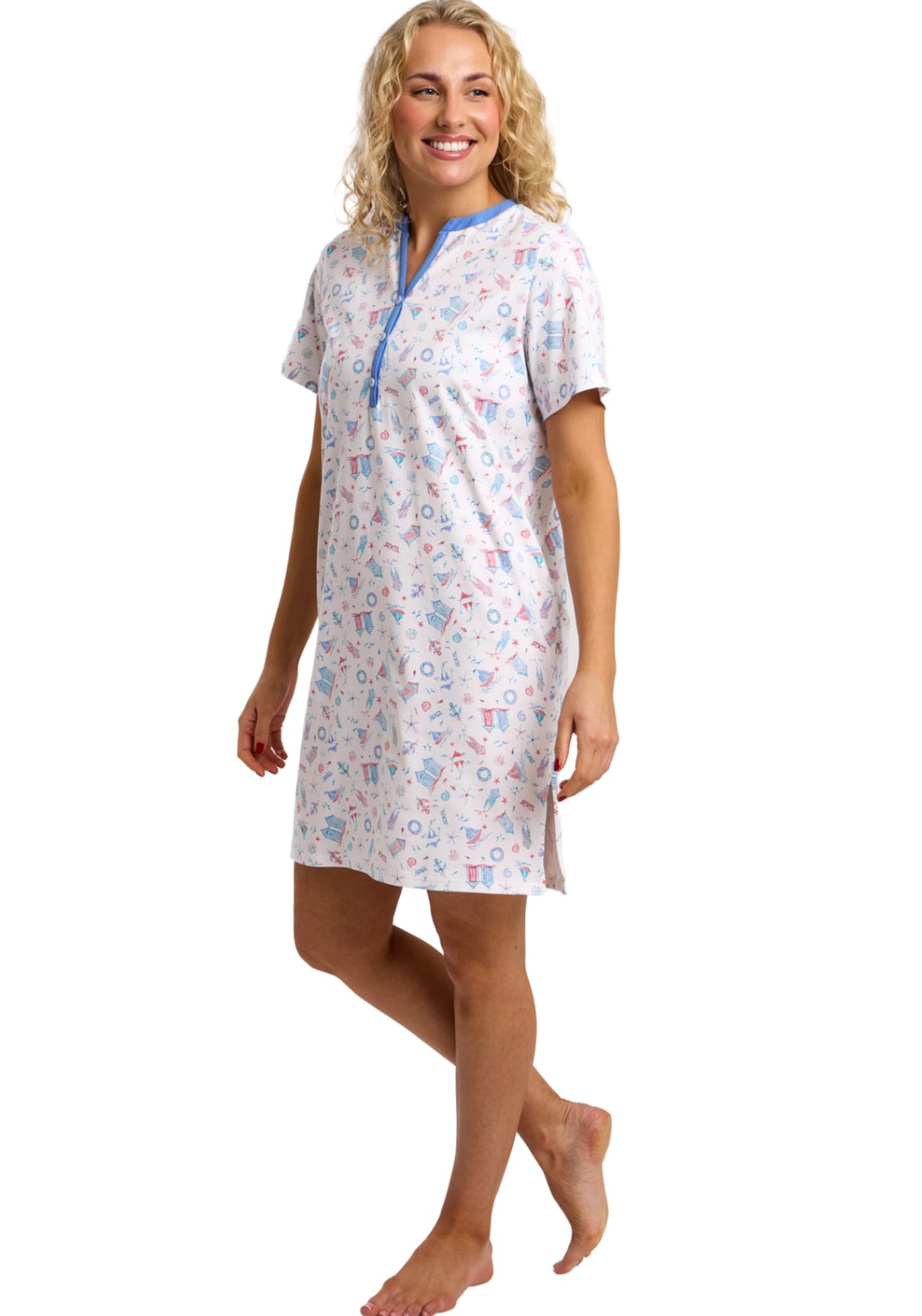 100% Cotton Plain Nightdress - Blue