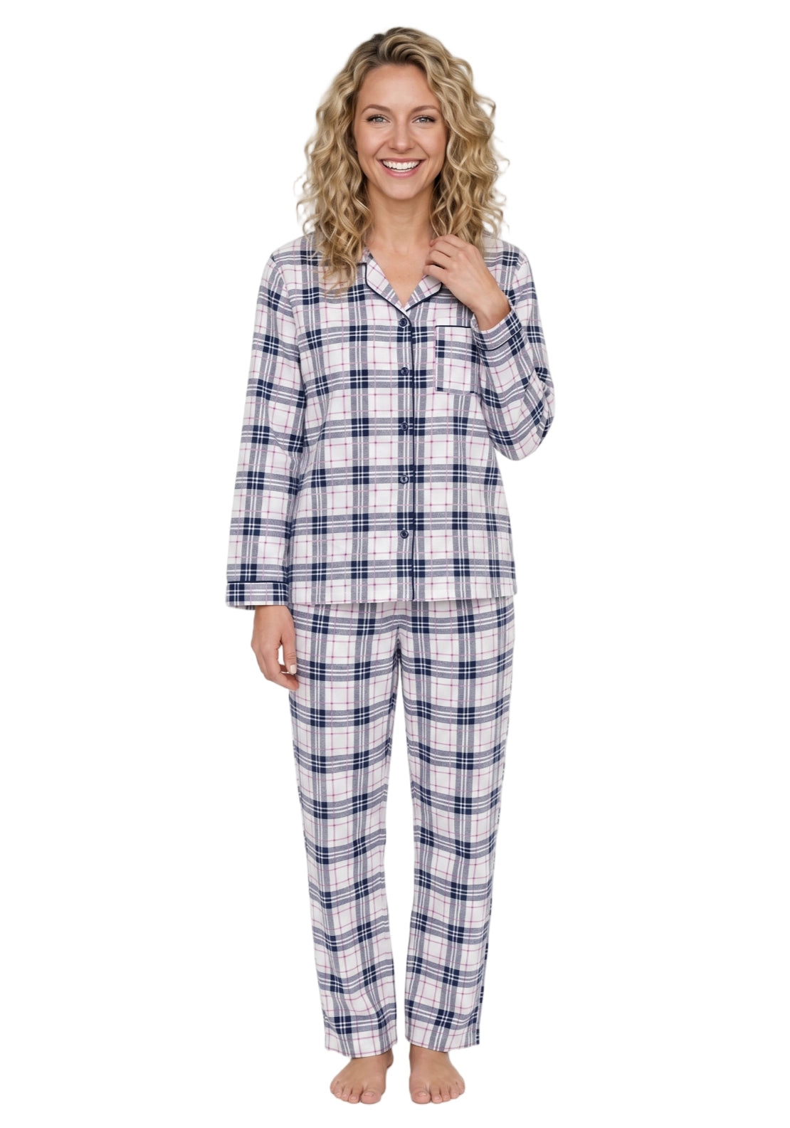 Indigo Sky Check Wincey Pyjama - Blue 1 Shaws Department Stores