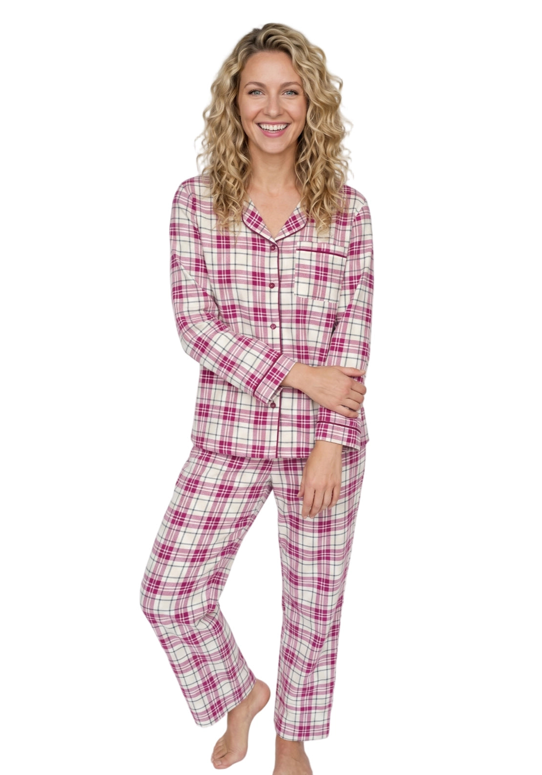 Indigo Sky Check Wincey Pyjama - Wine 1 Shaws Department Stores