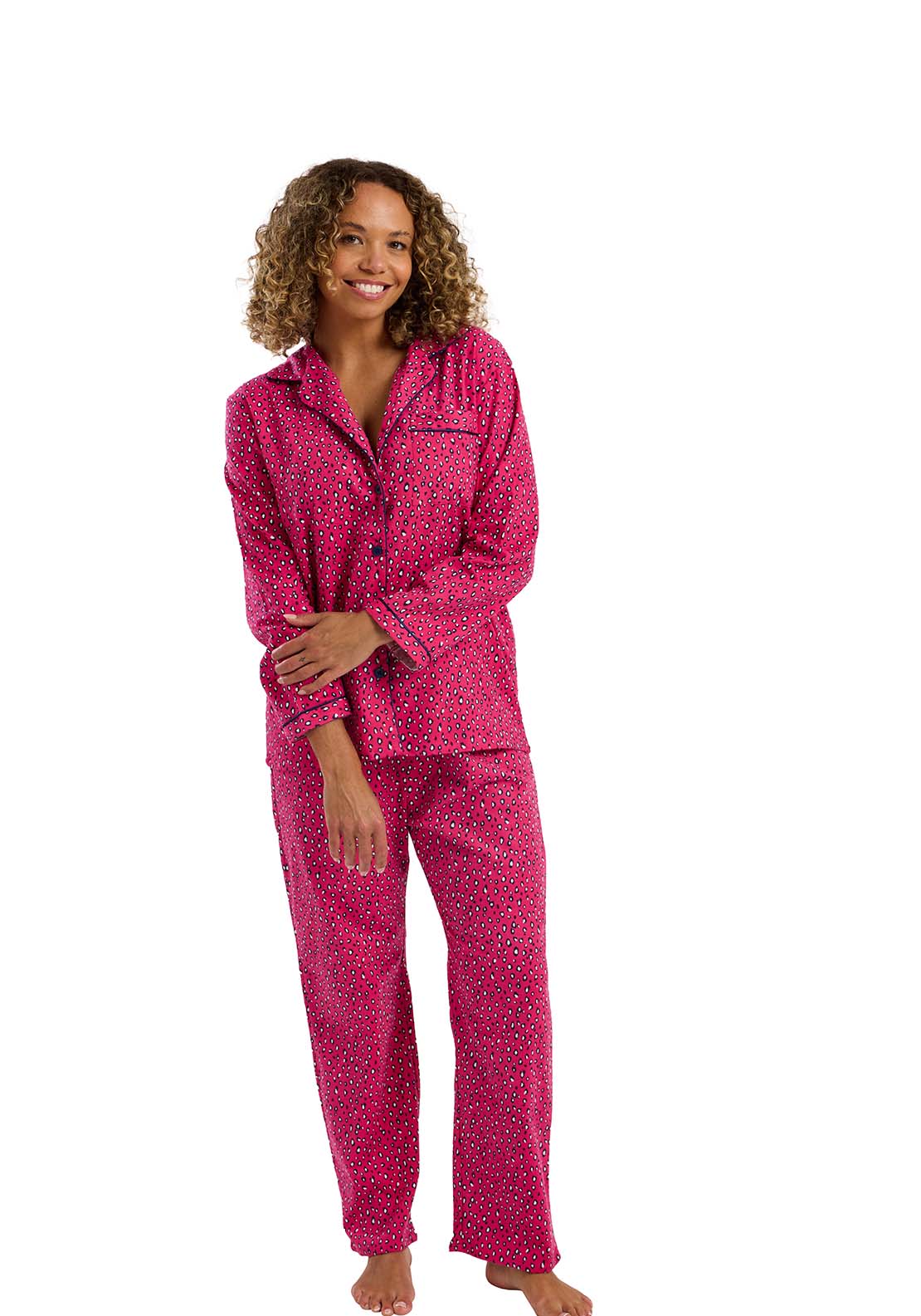 Indigo Sky Bright Animal Wincey Pyjama - Cerise 3 Shaws Department Stores