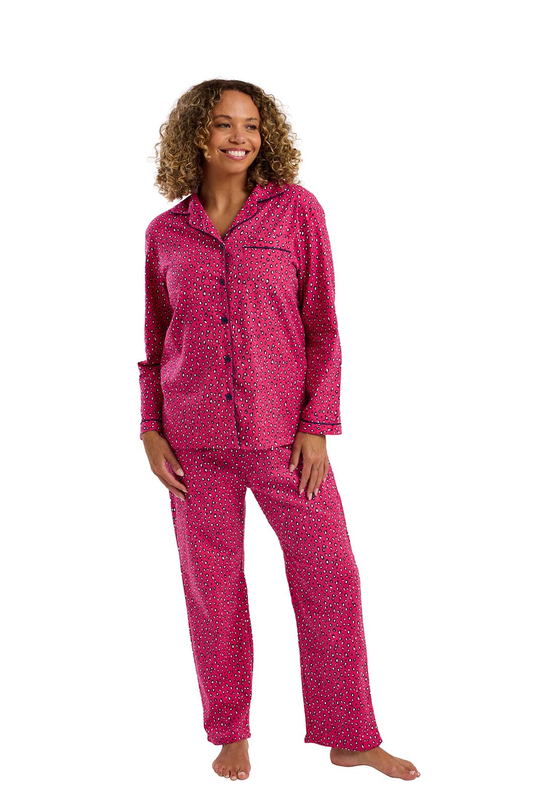 Indigo Sky Bright Animal Wincey Pyjama - Cerise 1 Shaws Department Stores