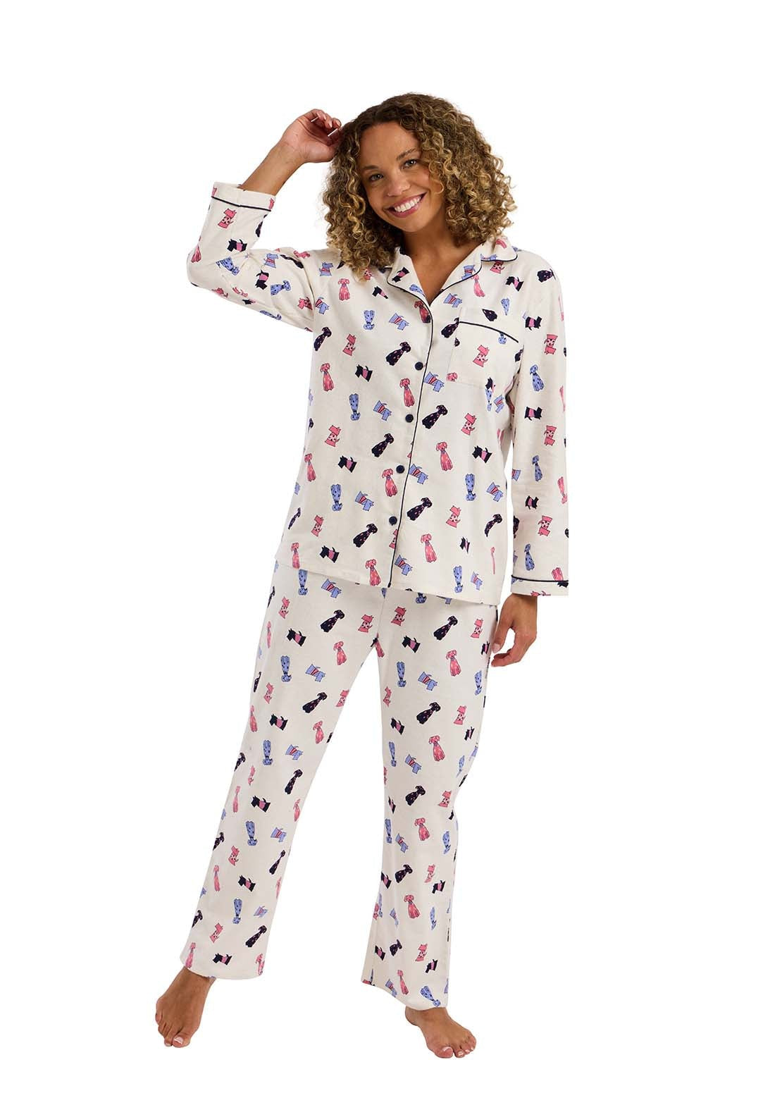 Indigo Sky Cute Dog Wincey Pyjama - Ivory 3 Shaws Department Stores
