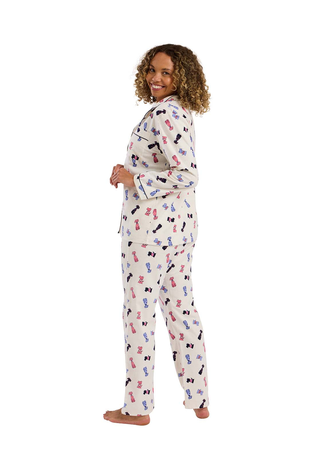 Indigo Sky Cute Dog Wincey Pyjama - Ivory 2 Shaws Department Stores