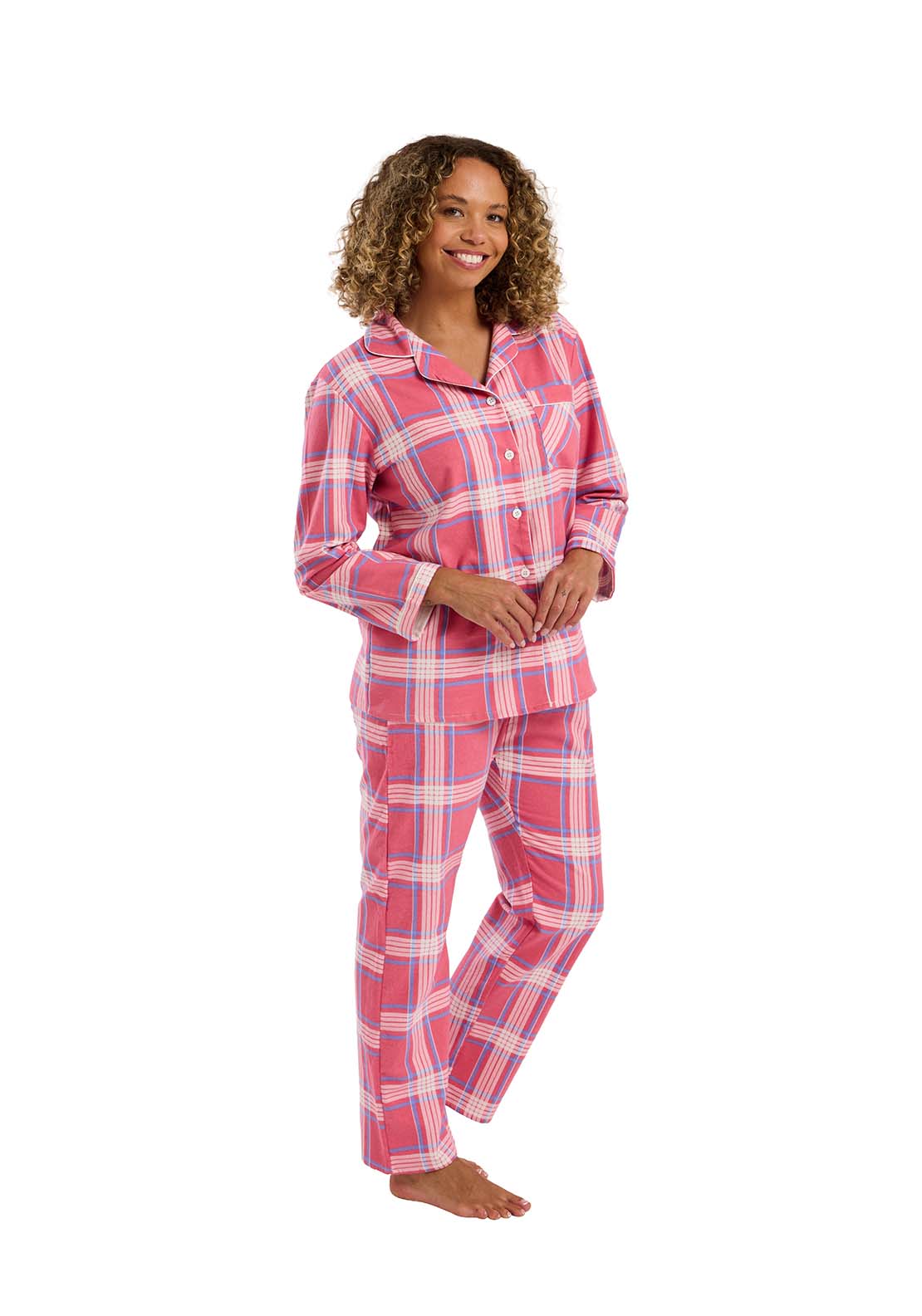Indigo Sky Check Wincey Pyjama - Pink 1 Shaws Department Stores