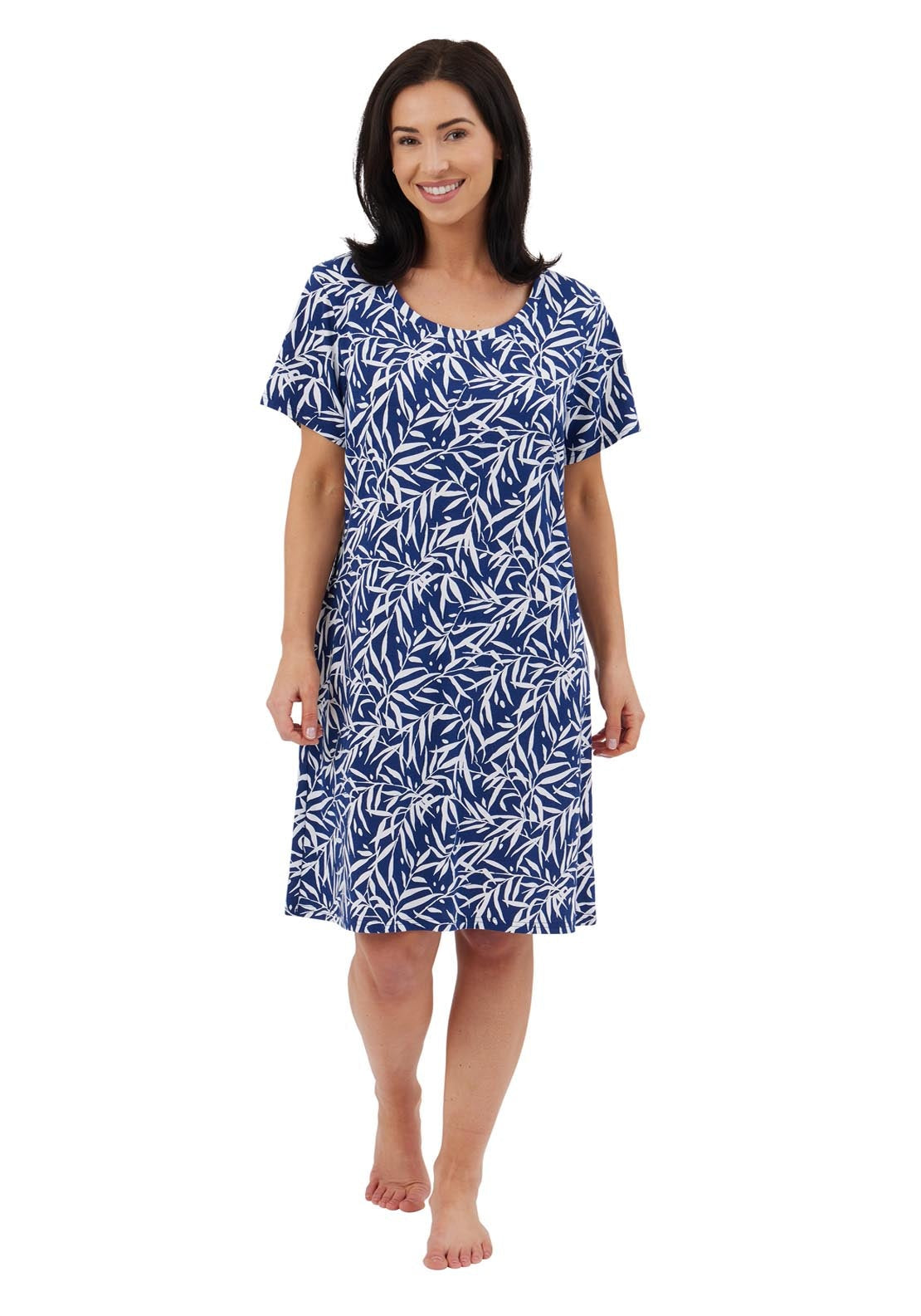 Indigo Sky Bamboo Print Nightdress - Navy 1 Shaws Department Stores
