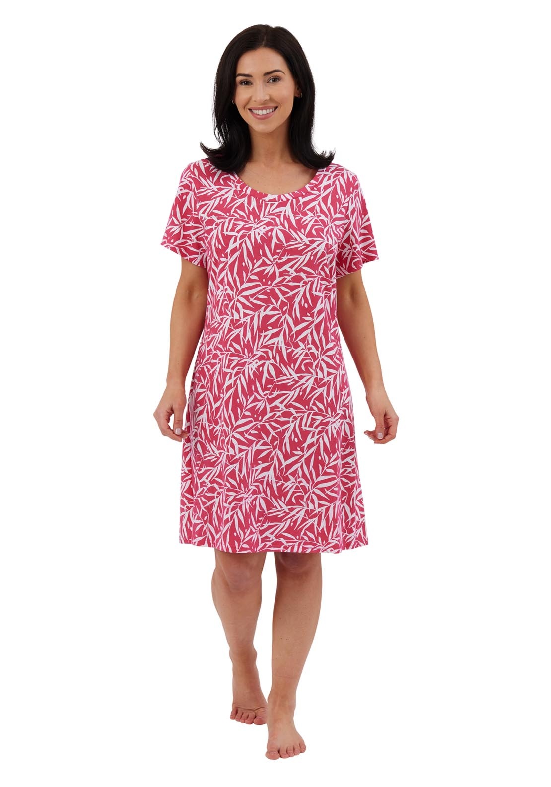 Indigo Sky Bamboo Print Nightdress - Pink 1 Shaws Department Stores