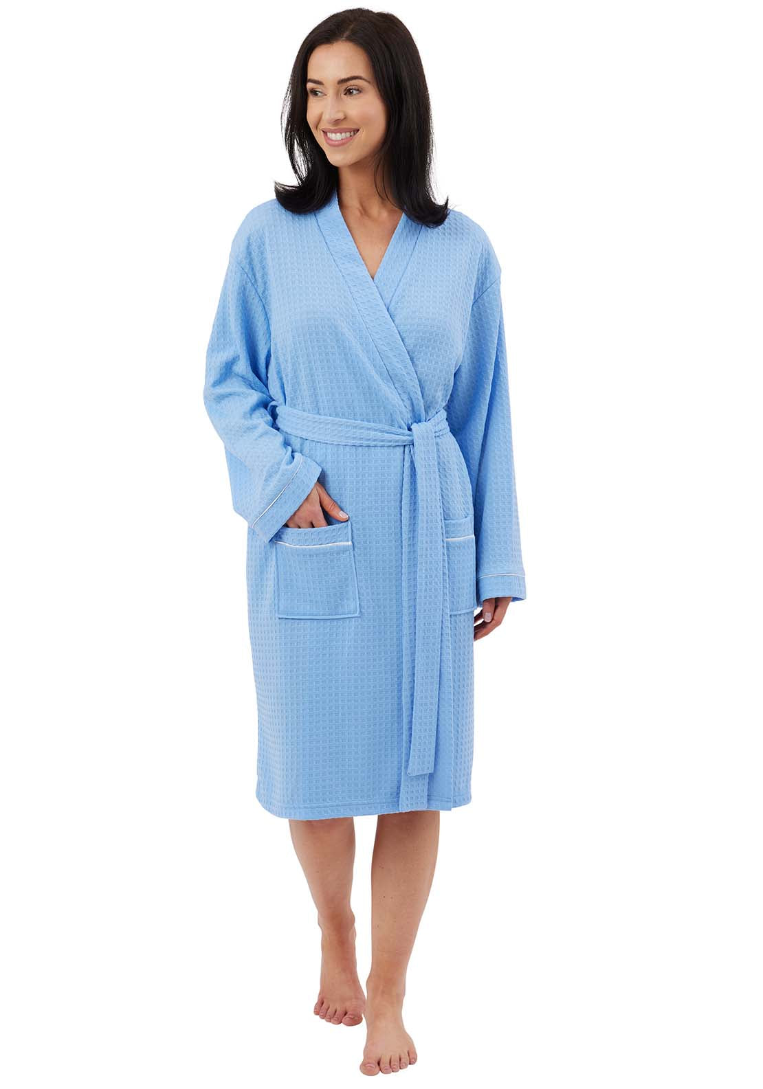 Indigo Sky Waffle Robe With White Piping - Blue 1 Shaws Department Stores