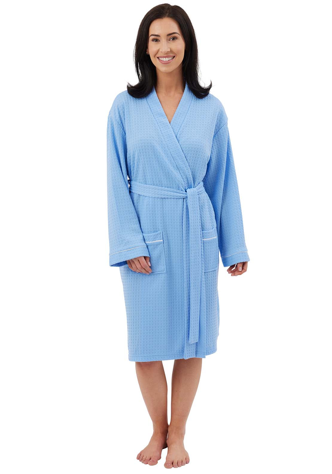 Indigo Sky Waffle Robe With White Piping - Blue 2 Shaws Department Stores