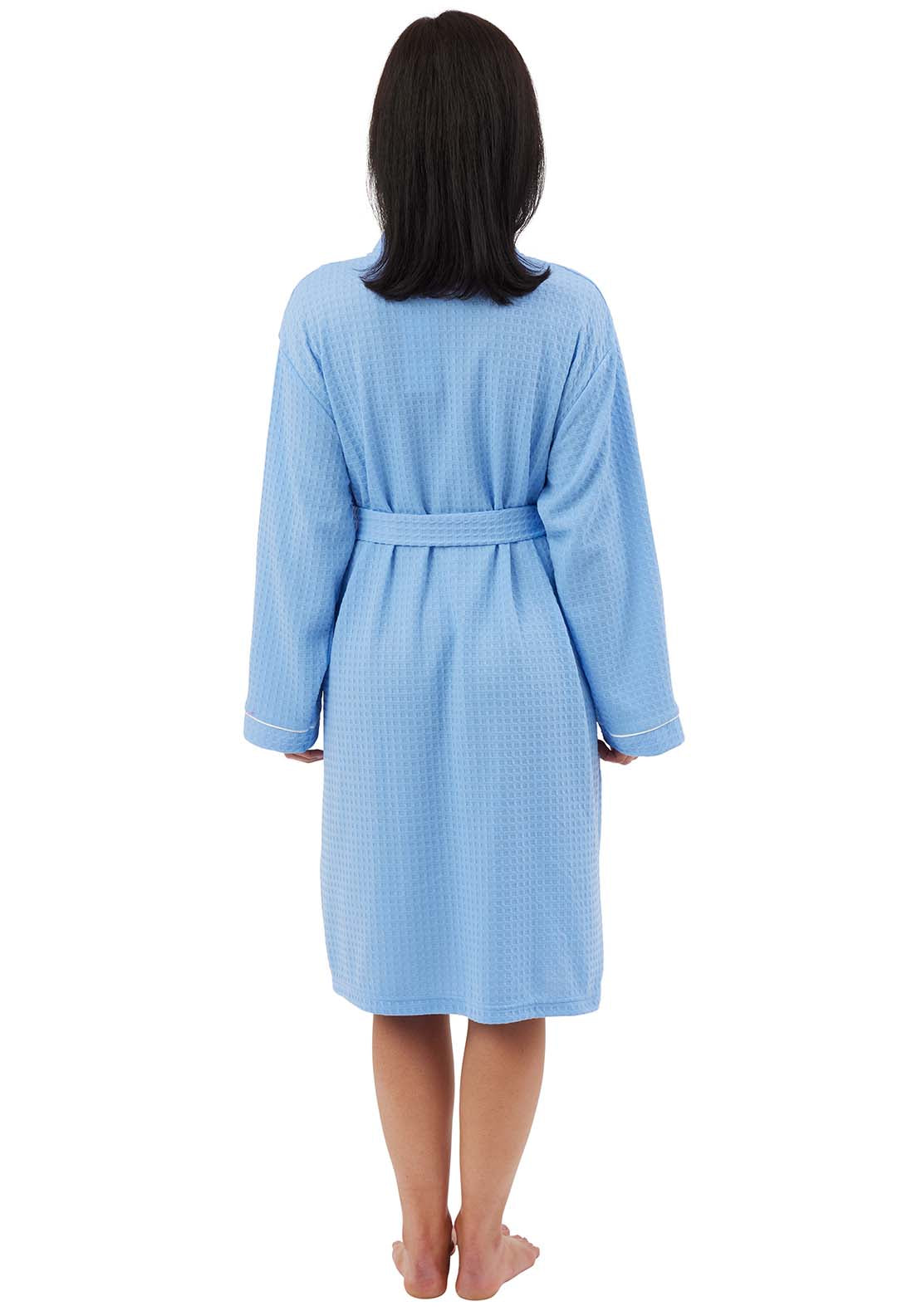 Indigo Sky Waffle Robe With White Piping - Blue 3 Shaws Department Stores