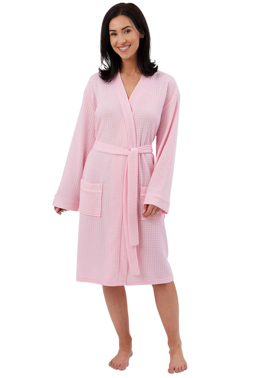Indigo Sky Waffle Robe With White Piping - Pink 2 Shaws Department Stores