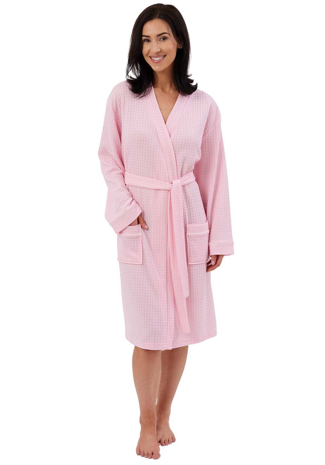 Indigo Sky Waffle Robe With White Piping - Pink 1 Shaws Department Stores