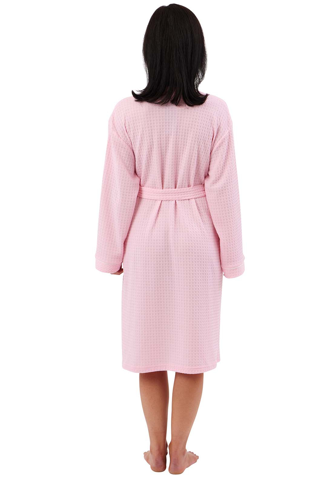 Indigo Sky Waffle Robe With White Piping - Pink 3 Shaws Department Stores