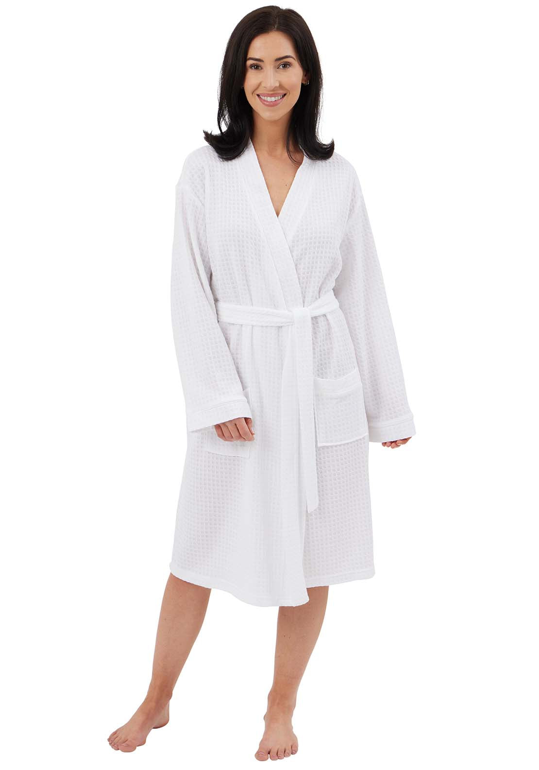 Indigo Sky Waffle Robe With White Piping - White 1 Shaws Department Stores