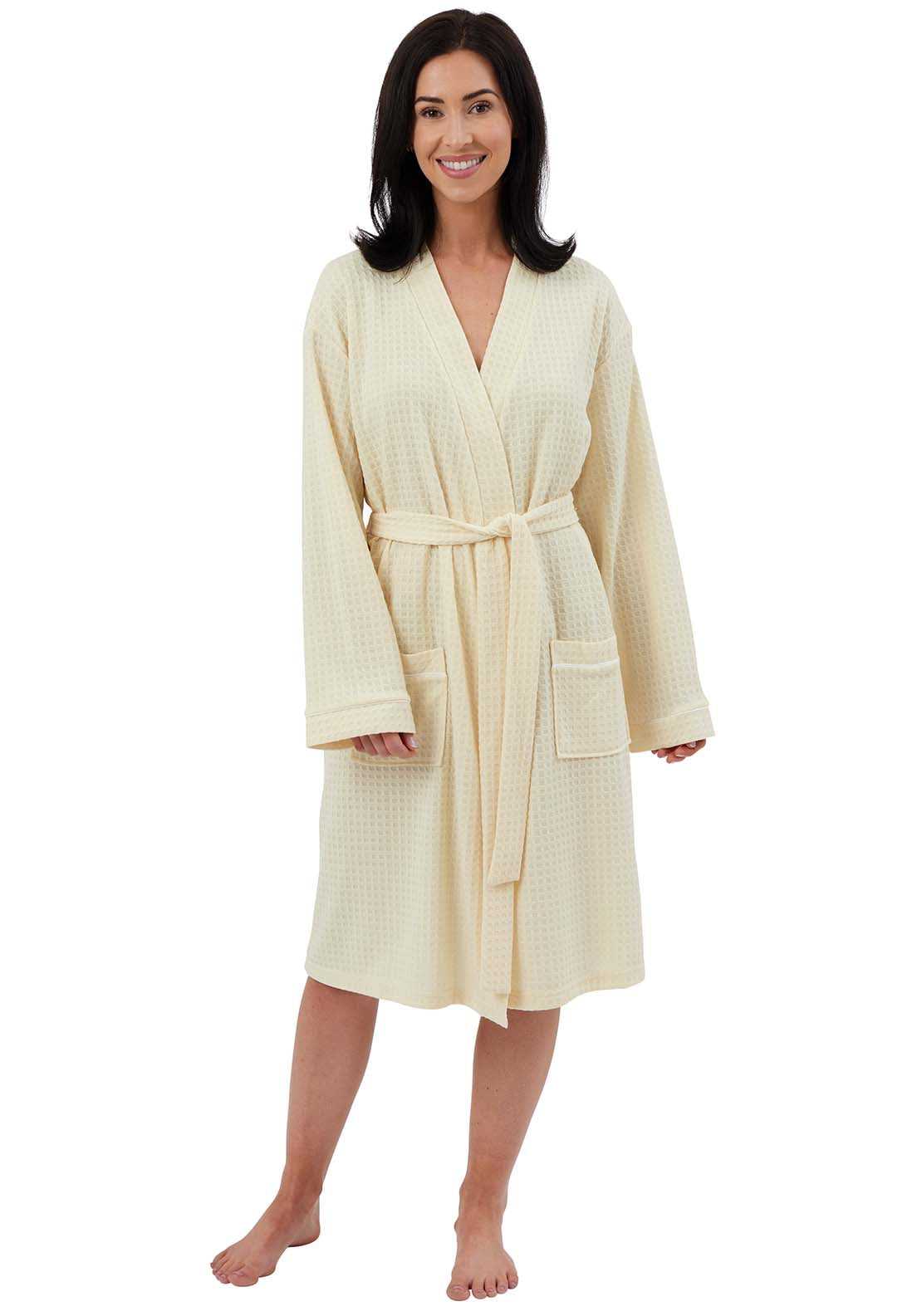 Indigo Sky Waffle Robe With White Piping - Yellow 1 Shaws Department Stores
