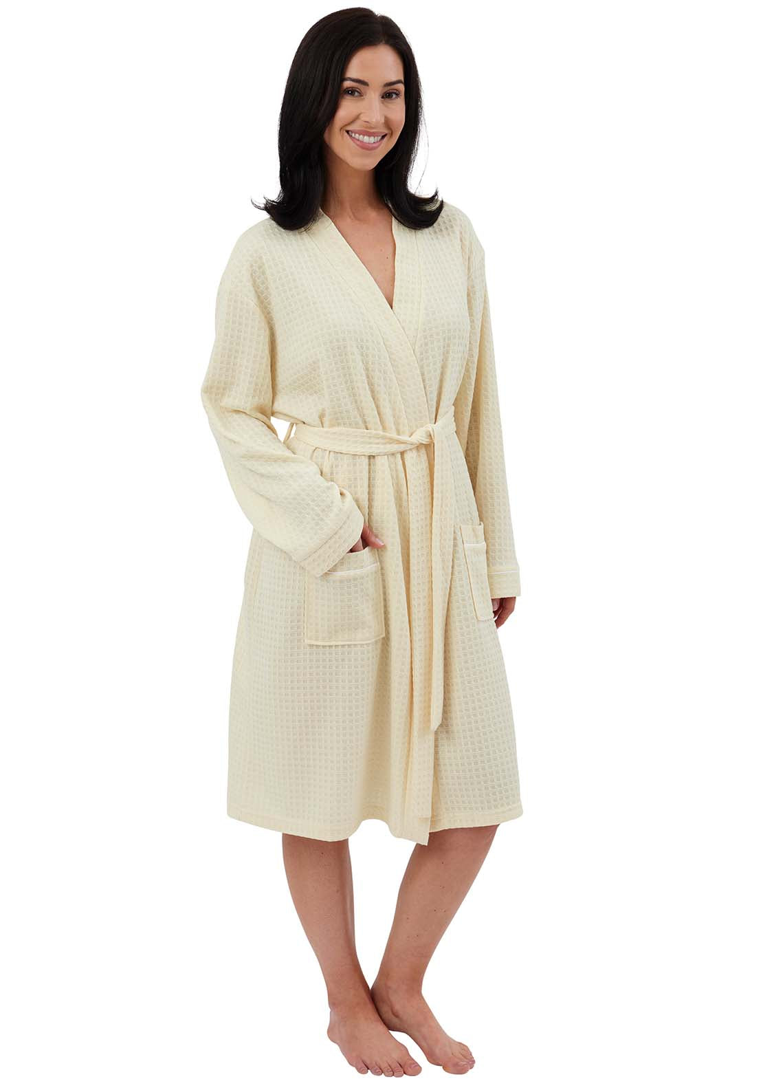 Indigo Sky Waffle Robe With White Piping - Yellow 2 Shaws Department Stores