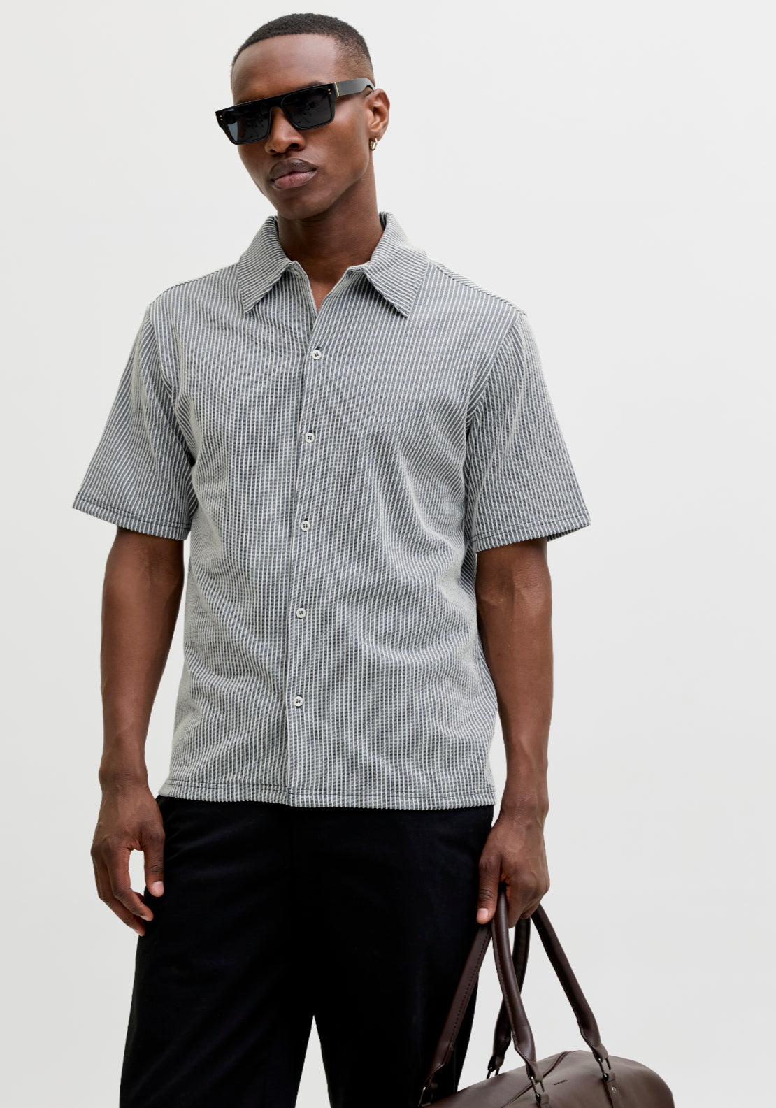 Jack & Jones Short Sleeve Stripe Shirt - Blue 1 Shaws Department Stores