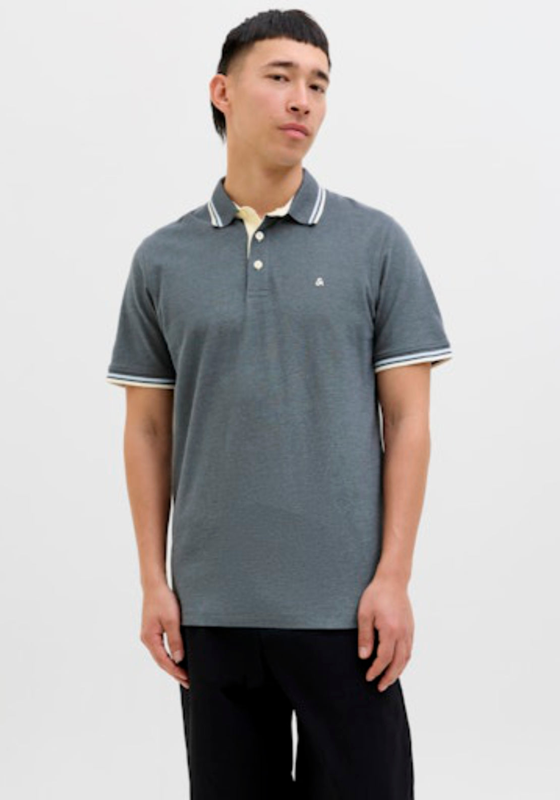 Jack & Jones Essential Short Sleeve Polo Shirt - Grey 1 Shaws Department Stores