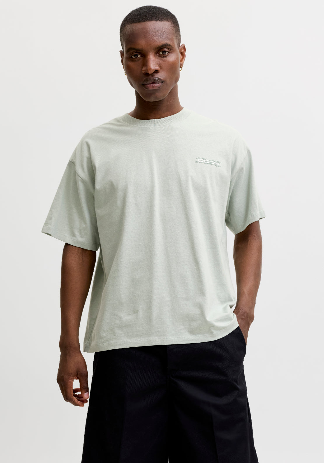 Jack & Jones Short Sleeve Script Back Print Tee - Aqua Gray 1 Shaws Department Stores
