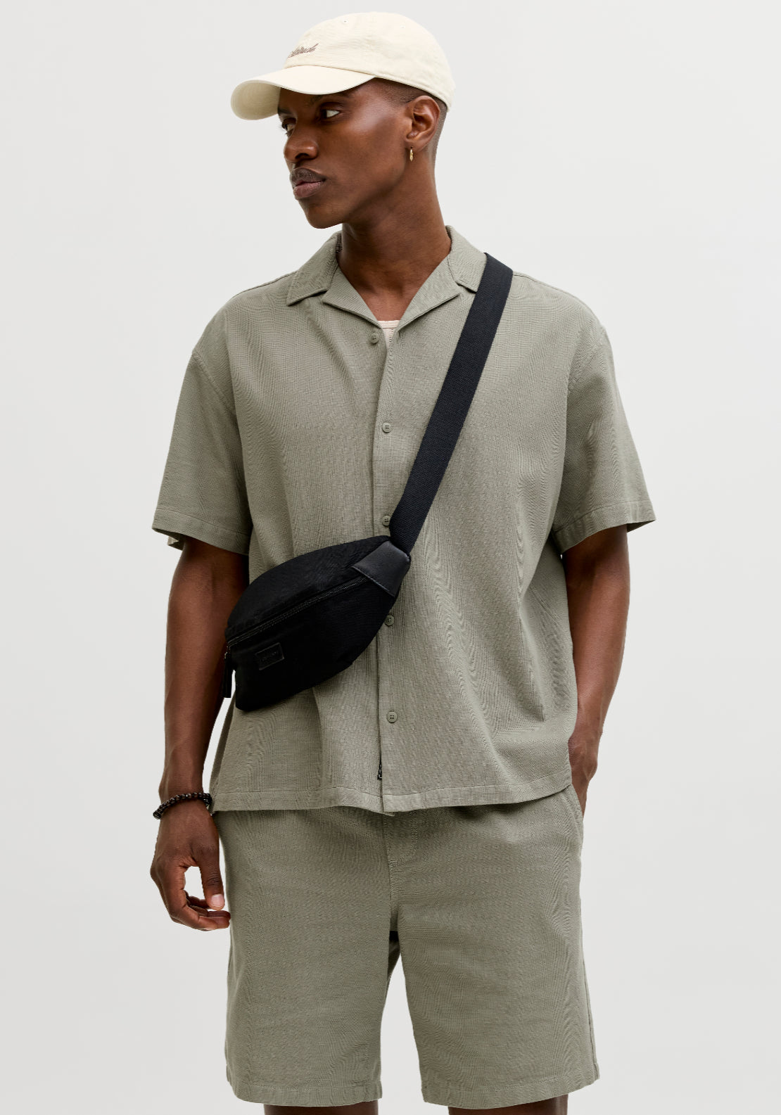 Jack & Jones Short Sleeve Waffle Resort Shirt - Vetiver 1 Shaws Department Stores