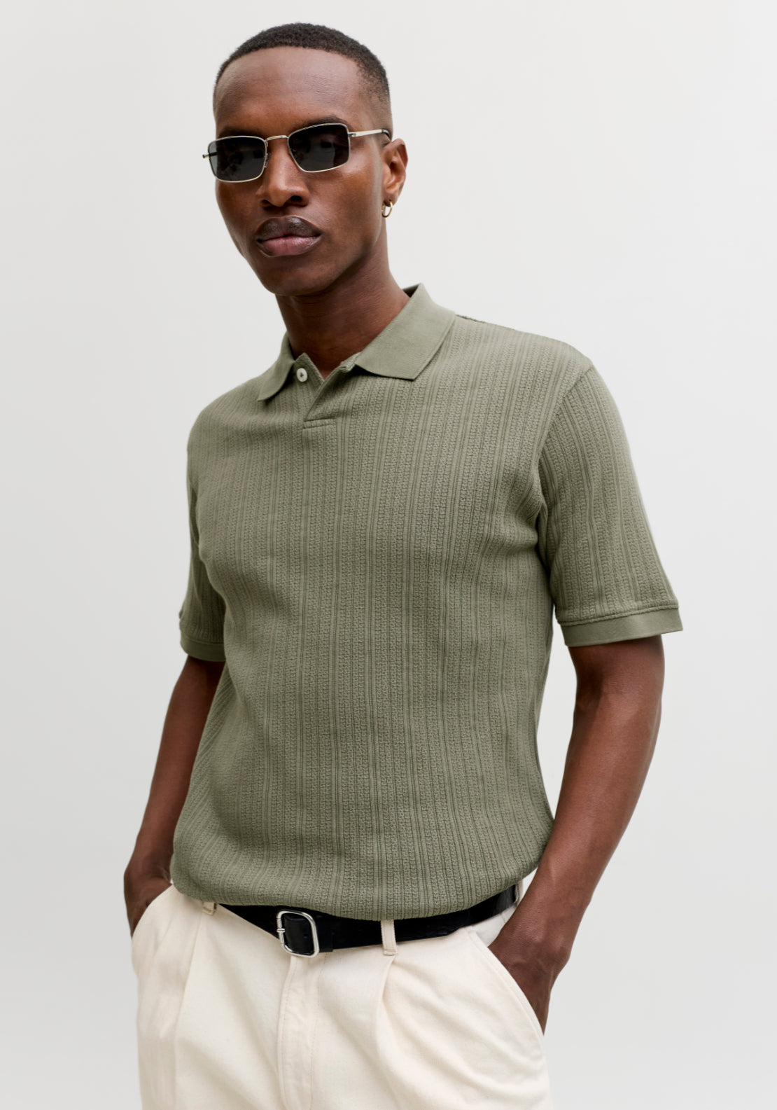 Jack & Jones Short Sleeve Cotton Polo - Smokey Olive 3 Shaws Department Stores