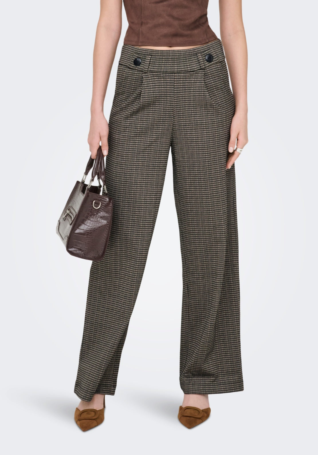 Jdy Geggo Mia Long Check Trousers - Cobblestone Mini Check 1 Shaws Department Stores