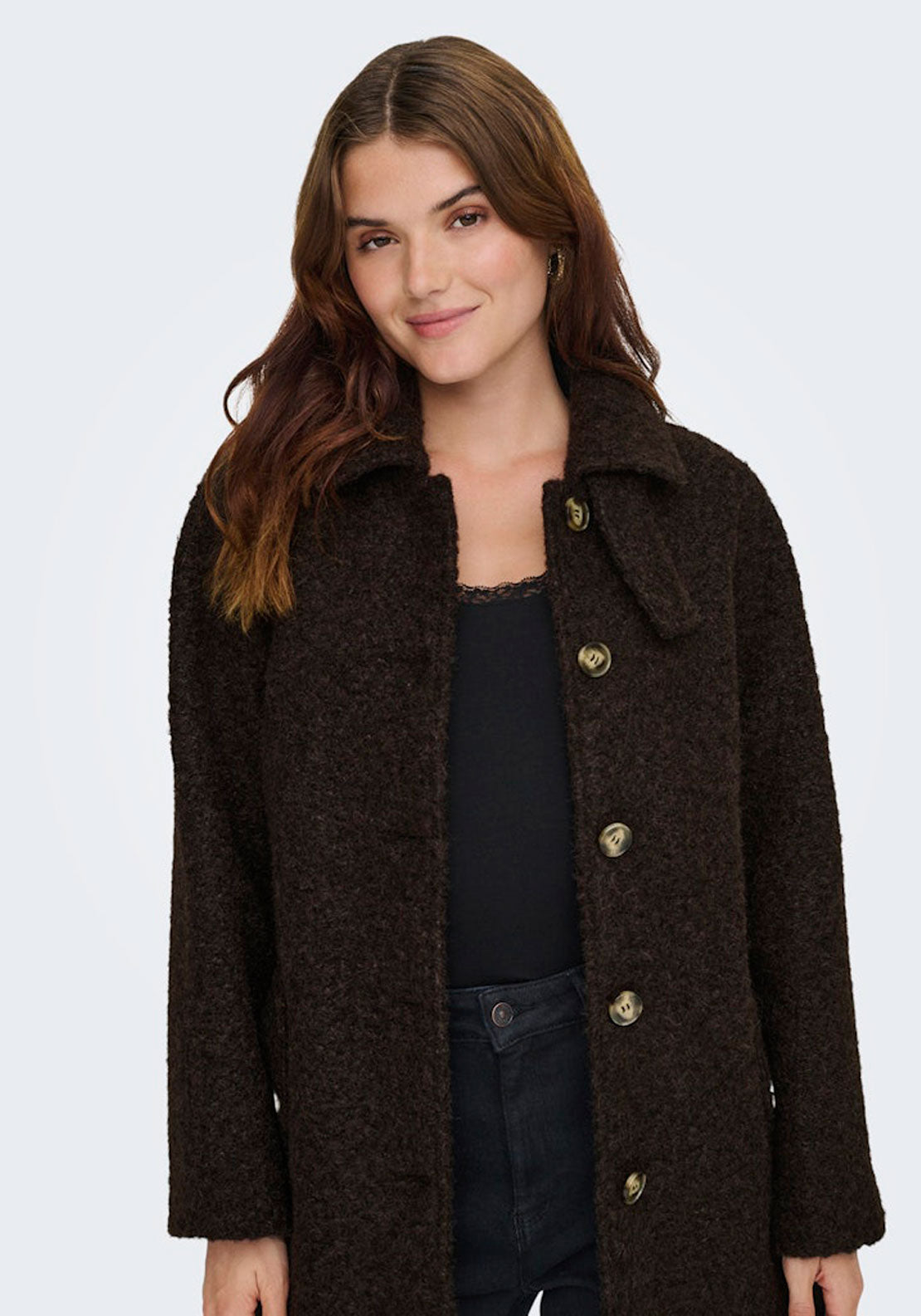 Jdy Boucle Coat With Belt - Brown 3 Shaws Department Stores