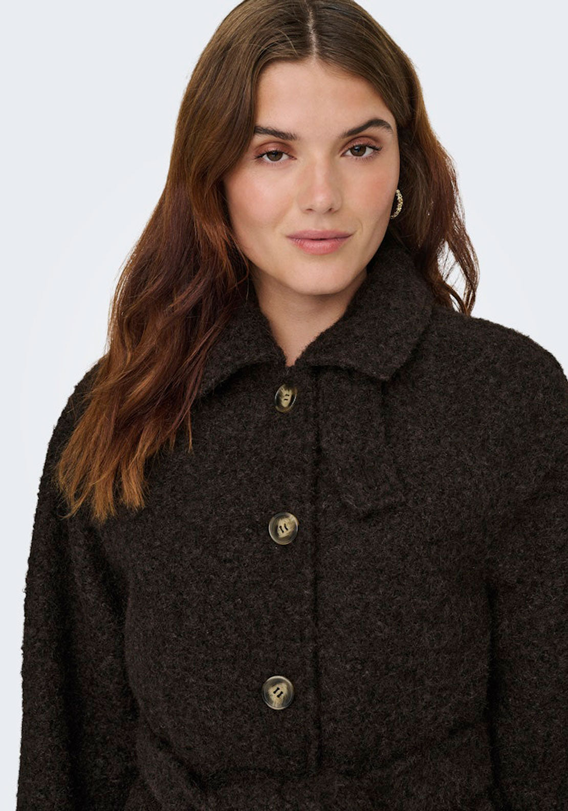Jdy Boucle Coat With Belt - Brown 4 Shaws Department Stores