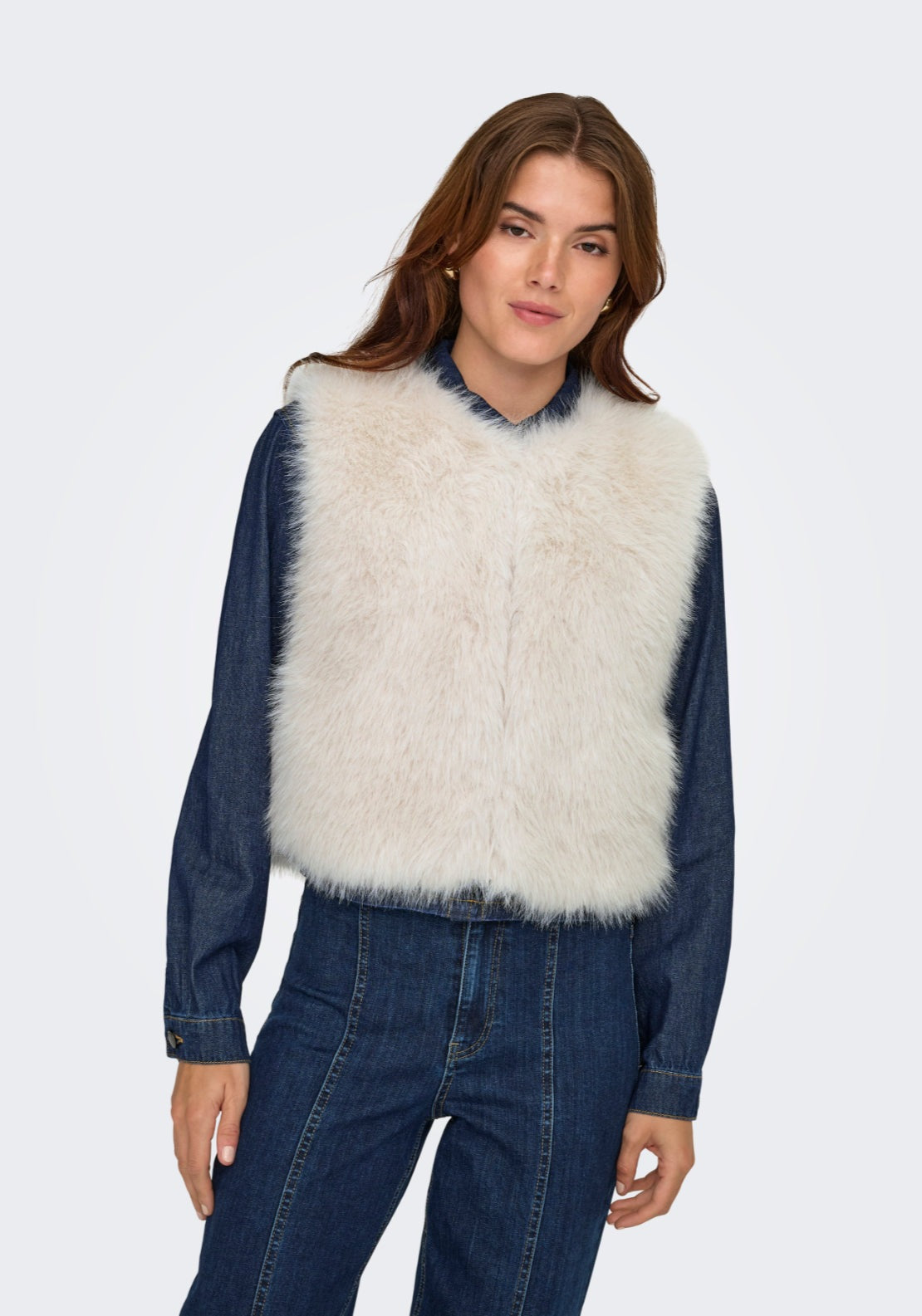 Jdy Ora Faux Fur Waistcoat - Birch 1 Shaws Department Stores