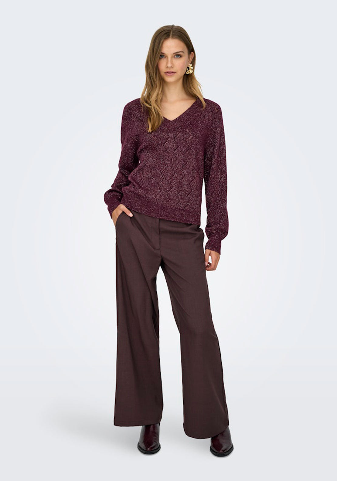 Jdy Long Sleeve V Neck Jumper - Fig W. Dtm Lurex 5 Shaws Department Stores