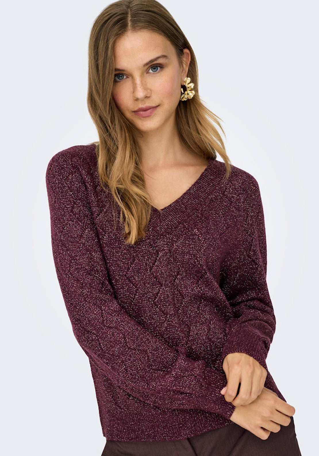 Jdy Long Sleeve V Neck Jumper - Fig W. Dtm Lurex 3 Shaws Department Stores