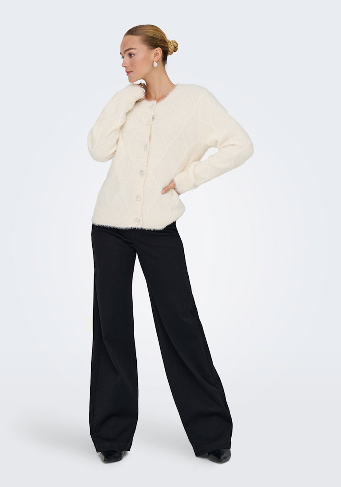 Jdy Long Sleeve Round Neck Cardigan - Ecru 5 Shaws Department Stores