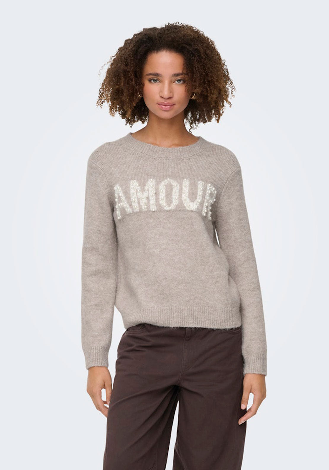 Jdy Long Sleeve Pearl Jumper - Chateau Gray White Jacq 1 Shaws Department Stores