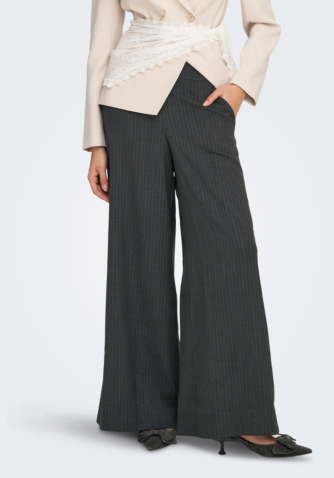 Jdy Ara Medium Waist X-Wide Pant - Dark Grey Melange 1 Shaws Department Stores