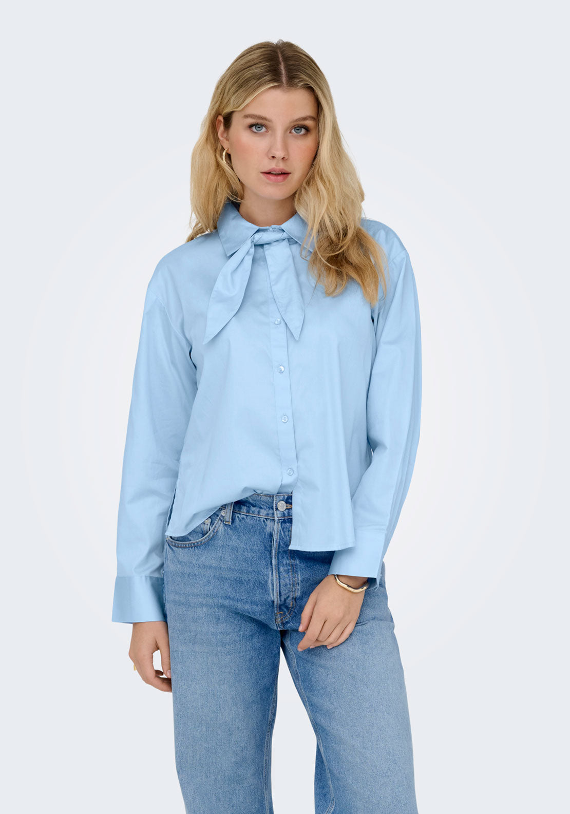 Jdy Willow Loose Long Sleeve Bow Shirt - Cerulean 1 Shaws Department Stores