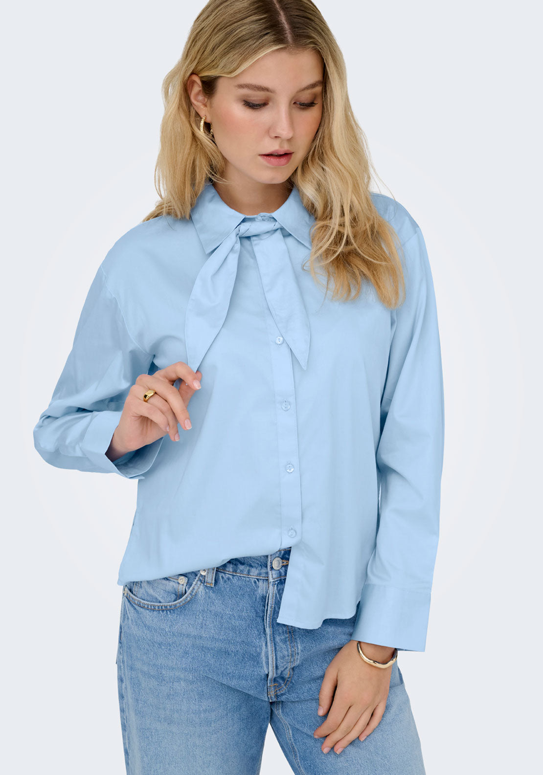 Jdy Willow Loose Long Sleeve Bow Shirt - Cerulean 5 Shaws Department Stores