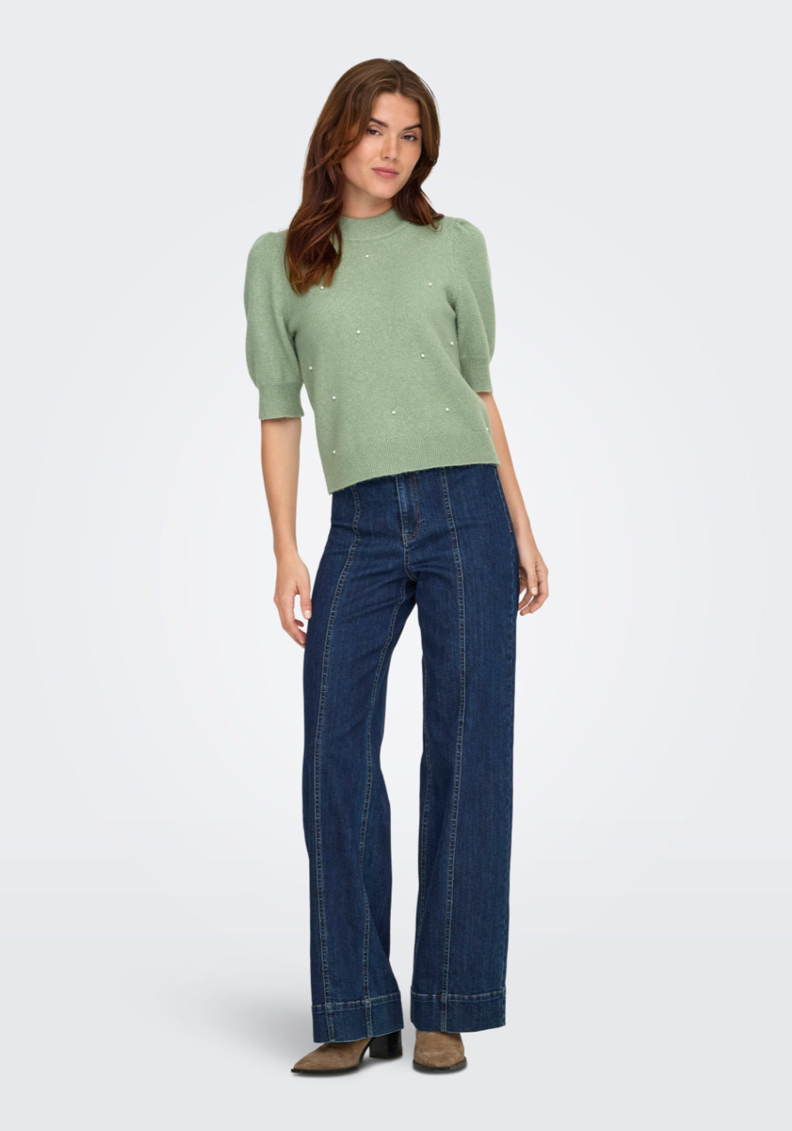 Jdy Rue Life 2/4 Sleeve Pearl Knitwear - Hedge Green/melange 5 Shaws Department Stores