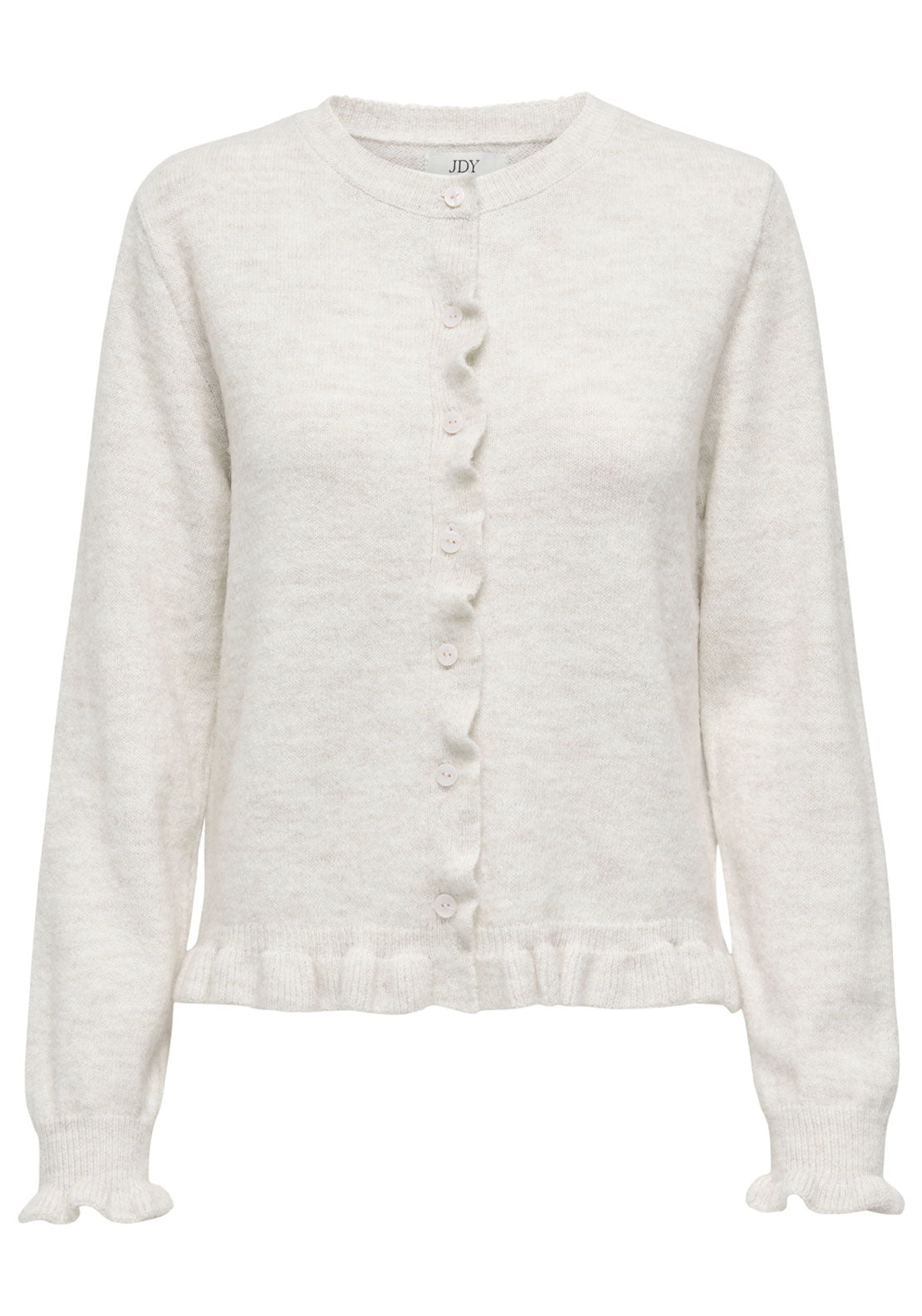 Jdy Letty Long Sleeve On Frill Cardigan - Cloud Dancer Melange 6 Shaws Department Stores