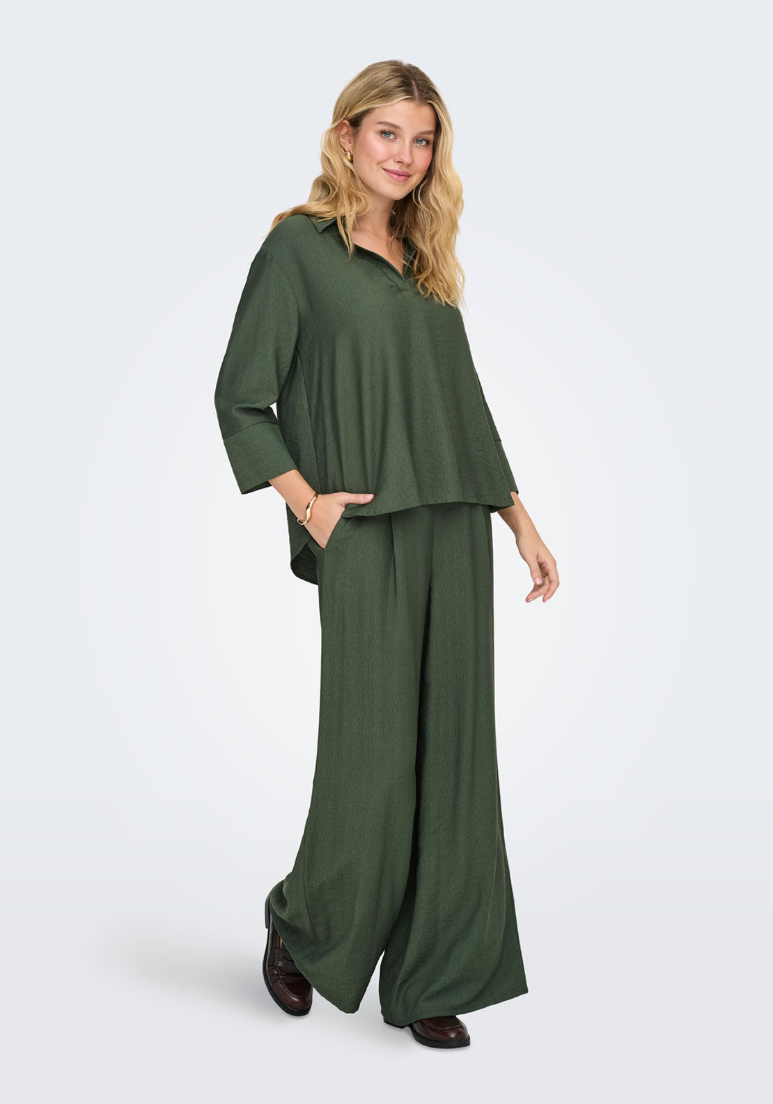 Jdy Pepper Medium Waist Palazzo Pant - Thyme 5 Shaws Department Stores