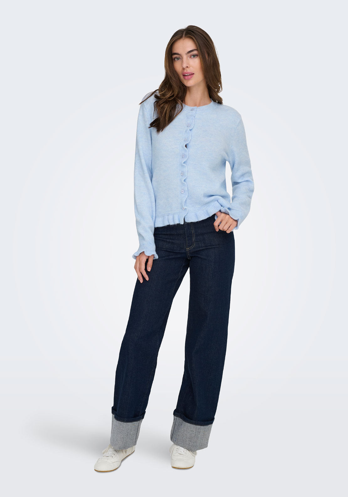 Jdy Letty Long Sleeve On Frill Cardigan - Blue / Grey 5 Shaws Department Stores