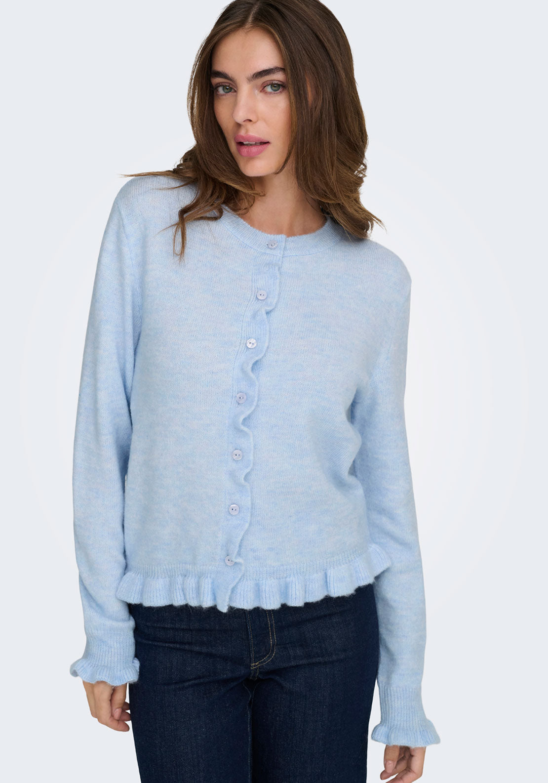 Jdy Letty Long Sleeve On Frill Cardigan - Blue / Grey 1 Shaws Department Stores