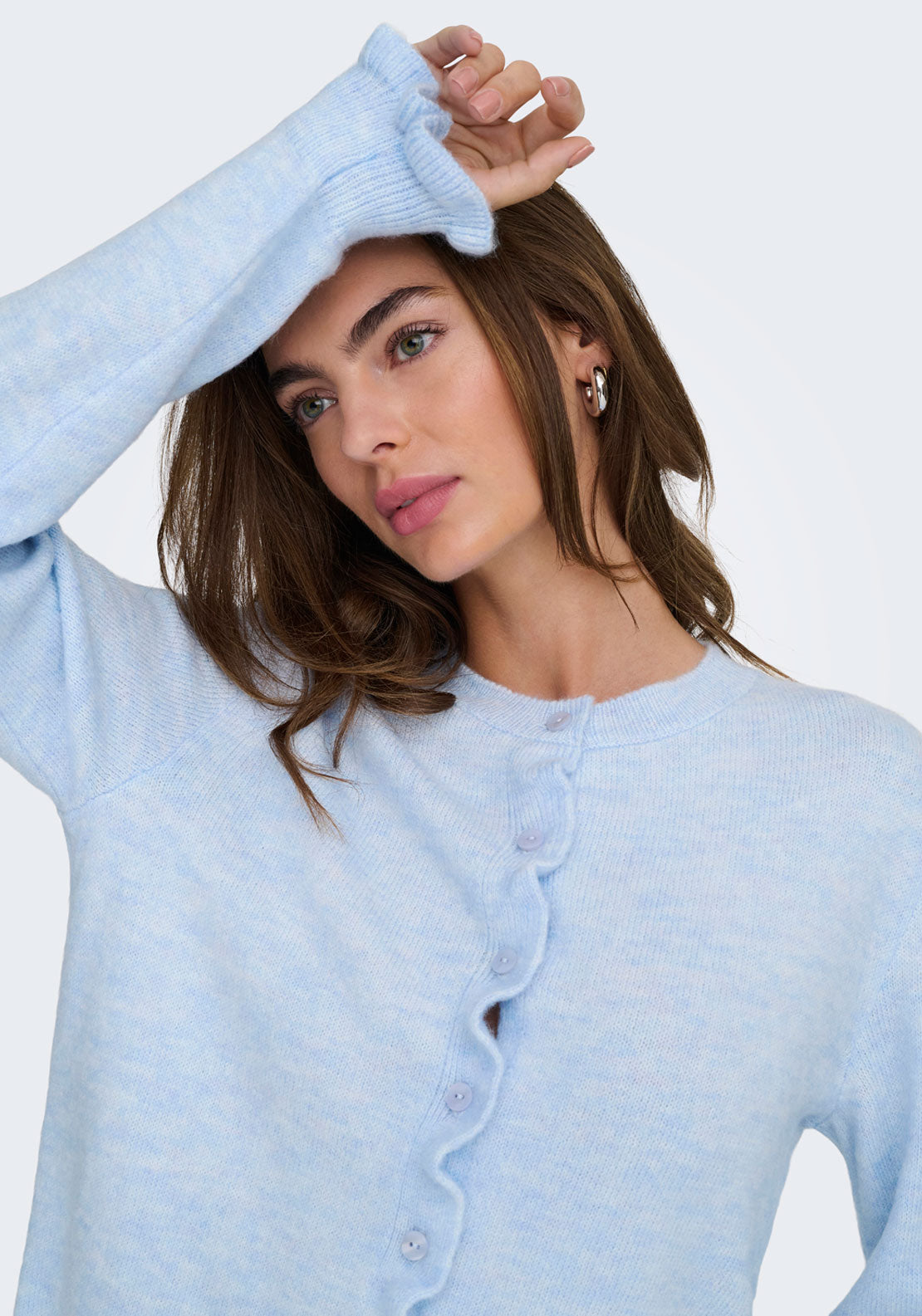 Jdy Letty Long Sleeve On Frill Cardigan - Blue / Grey 4 Shaws Department Stores