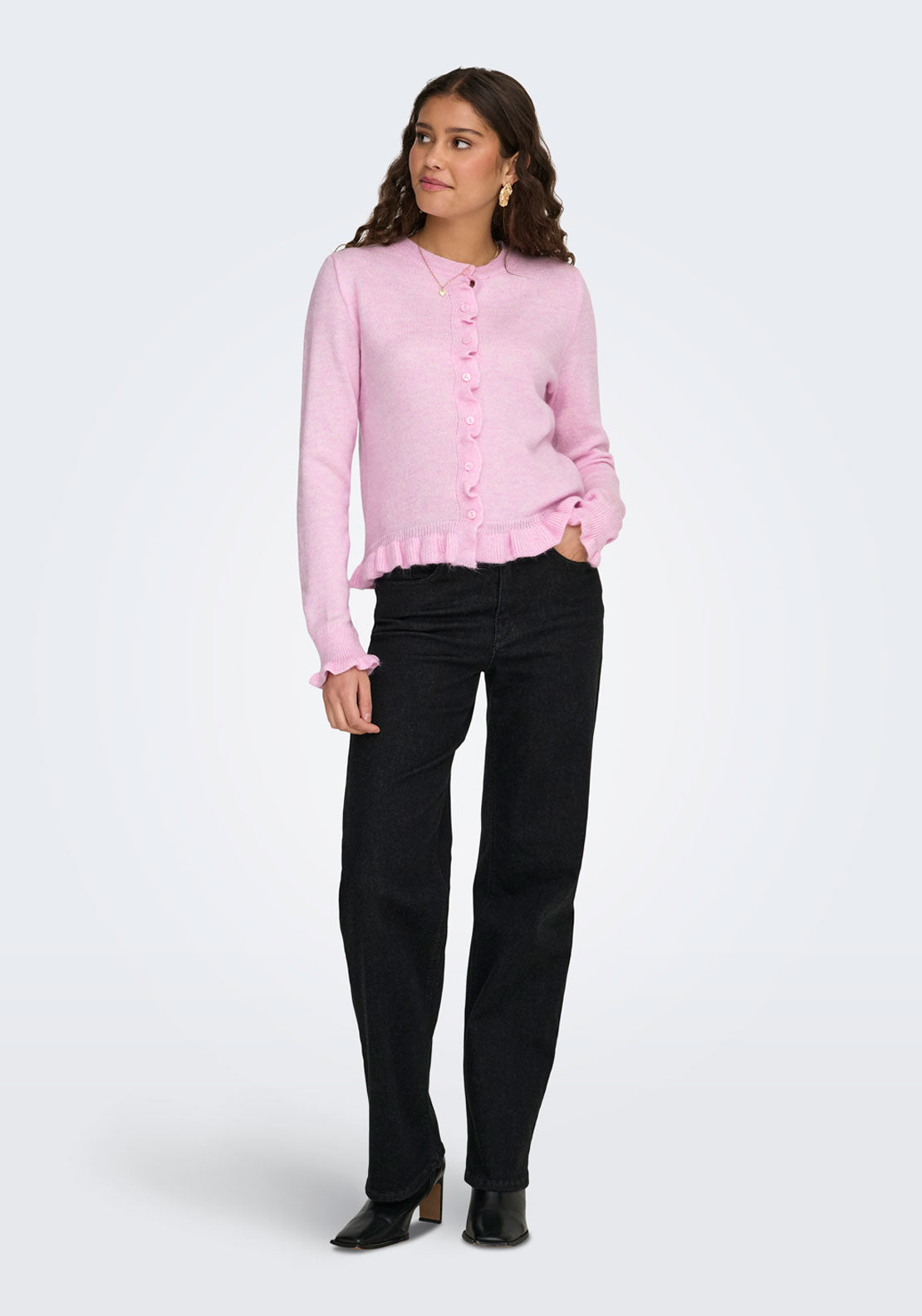 Jdy Letty Long Sleeve On Frill Cardigan - Pink Lady Melange 5 Shaws Department Stores