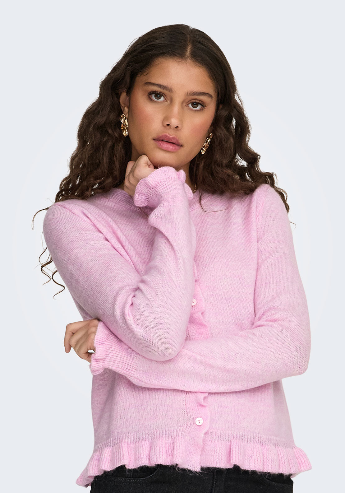 Jdy Letty Long Sleeve On Frill Cardigan - Pink Lady Melange 3 Shaws Department Stores