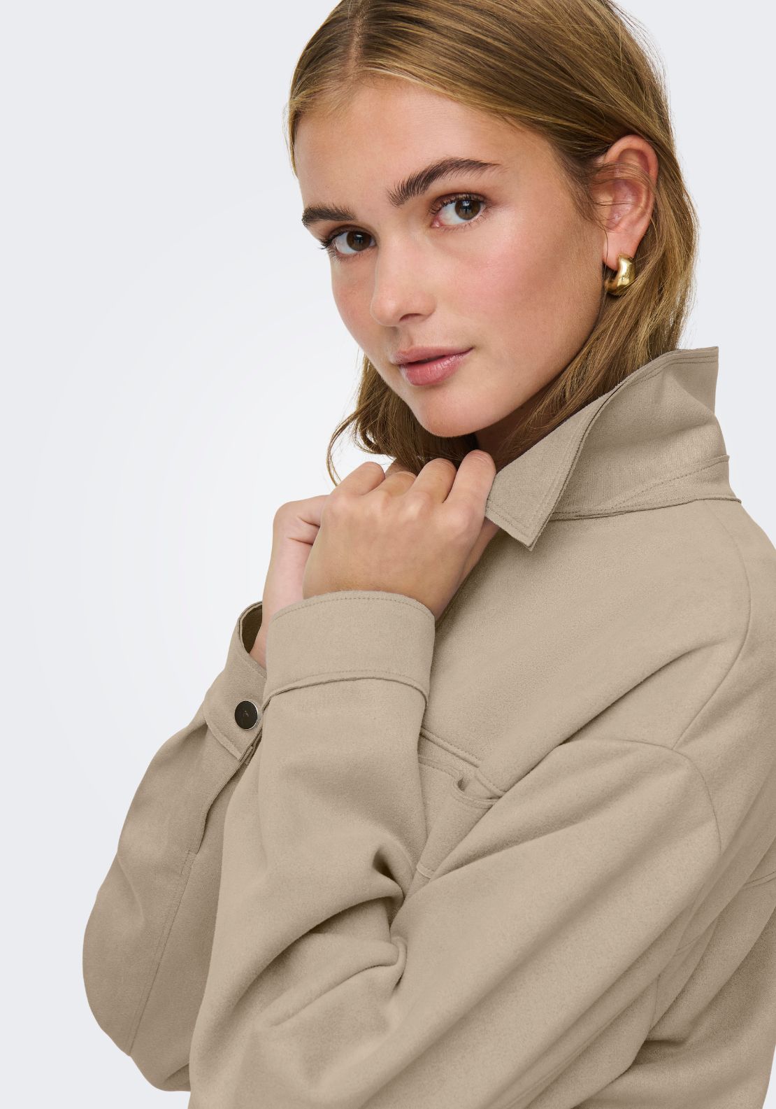 Jdy Julle Long Sleeve Faux Suede Shirt - Oxford Tan 3 Shaws Department Stores