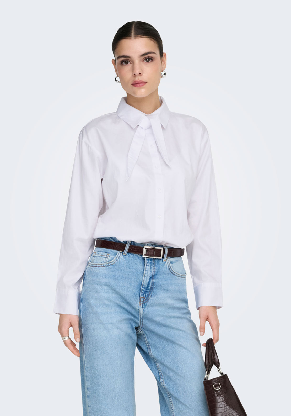 Jdy Willow Loose Long Sleeve Bow Shirt - Bright White 1 Shaws Department Stores